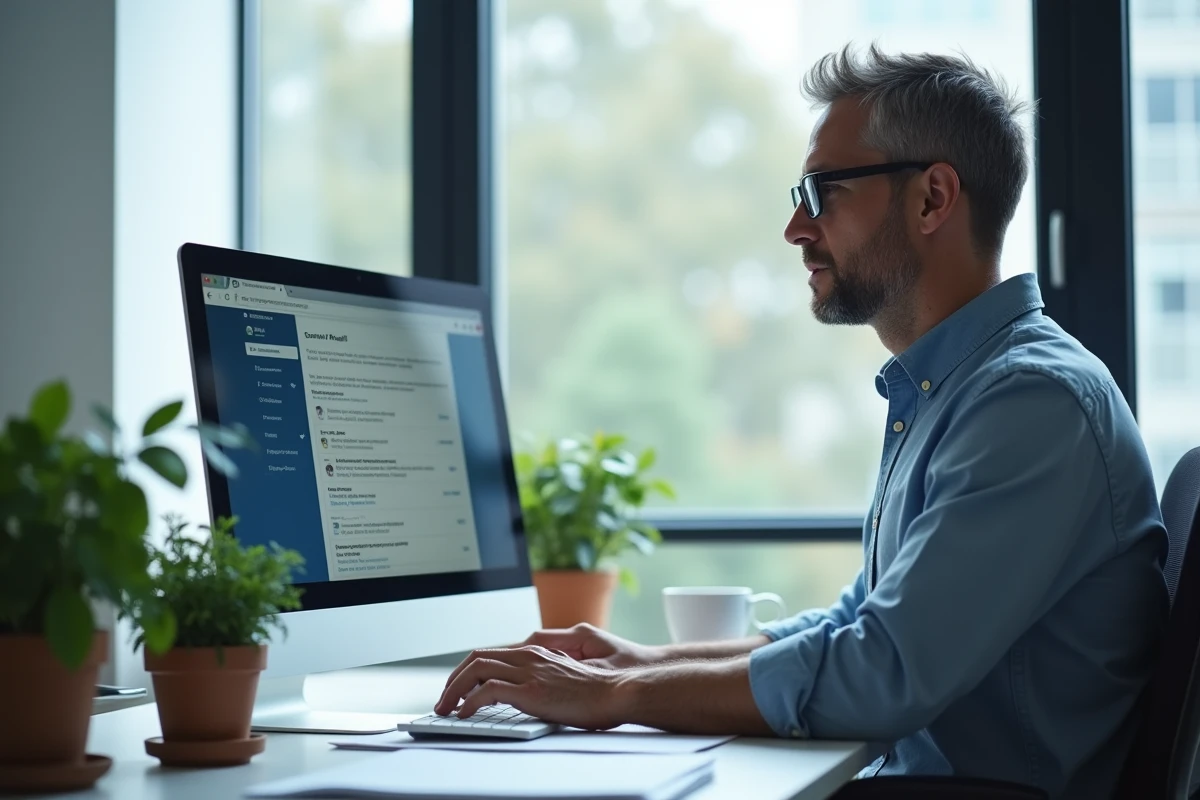 Professeur de l'Université de Lorraine utilisant les fonctionnalités avancées de la messagerie Net Work sur son ordinateur de bureau