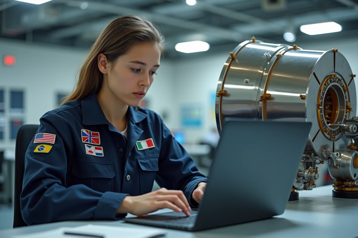 Jeune technicienne satellite utilisant un ordinateur en intérieur
